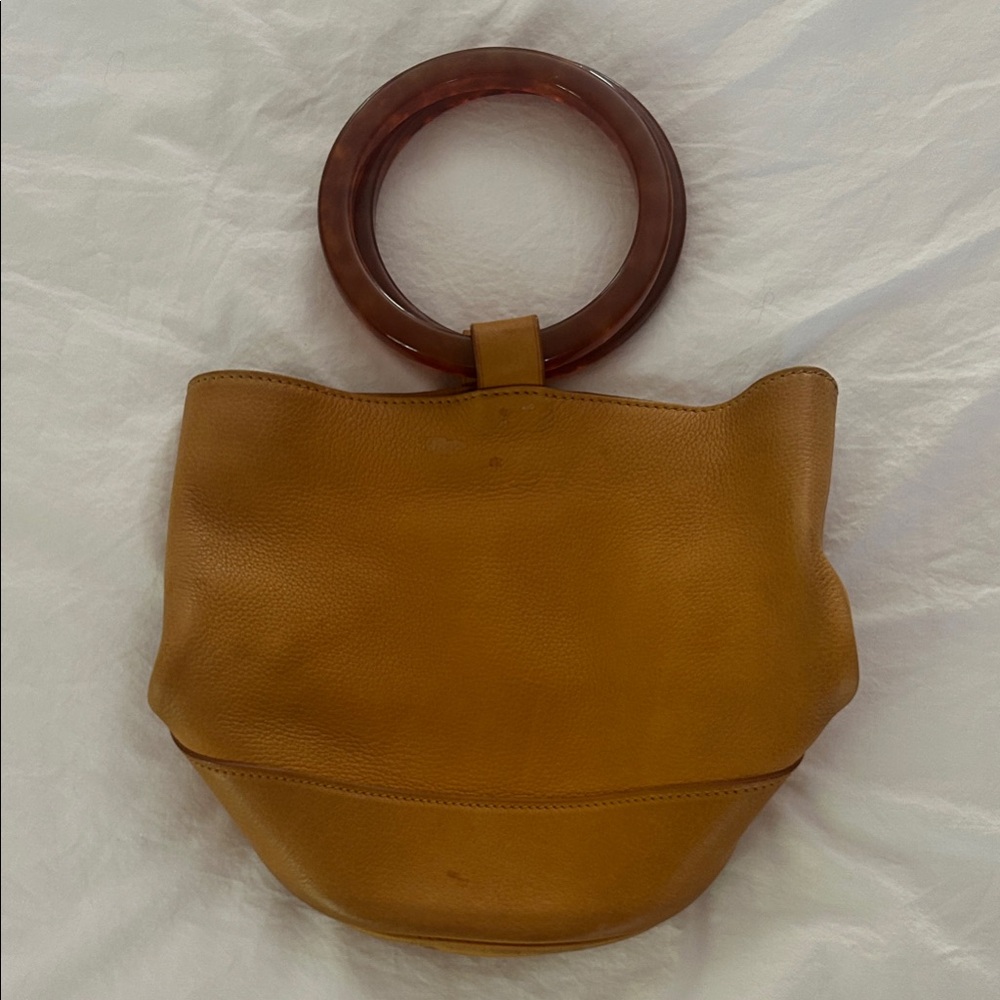 Simon Miller Mustard Leather Clutch with Brown Handle